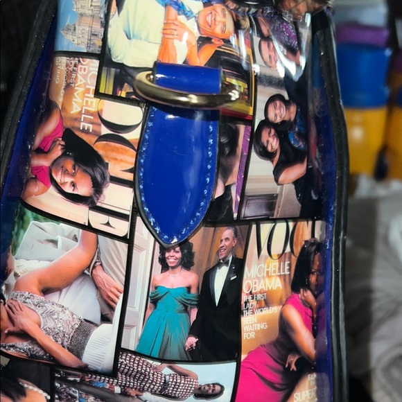 Colorful Collage Handbag with Blue Accents - Picture 7 of 9